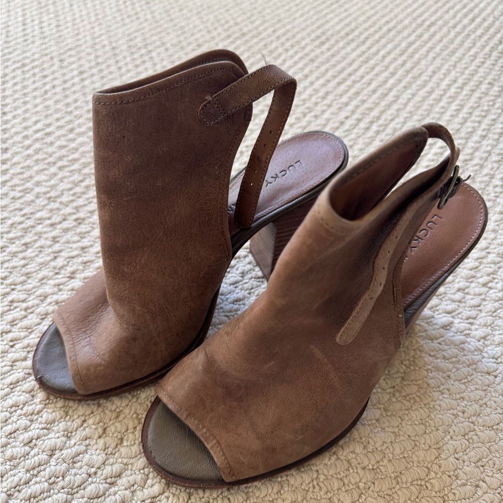Lucky Brand Tan Open-Toe Heels
